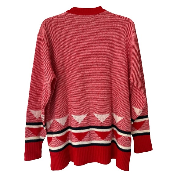 Vtg Mod Striped Geometric Wool Sweater Sz Large Red 70s 80s Pringle of Scotland - Picture 2 of 8